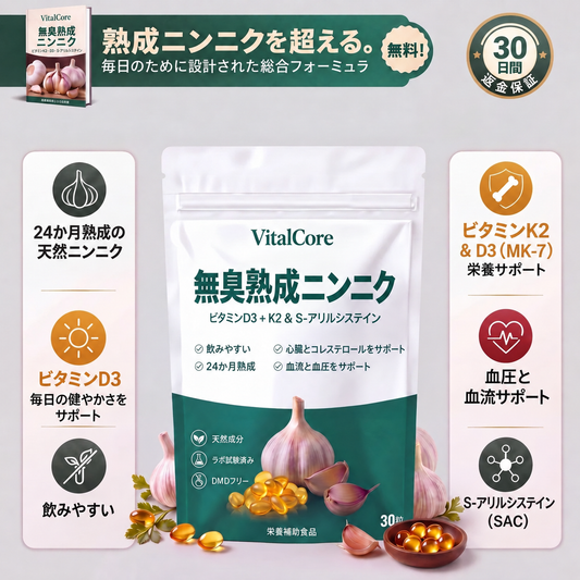 熟成ニンニクエキス - 7500mg 無臭ソフトジェル - 無料